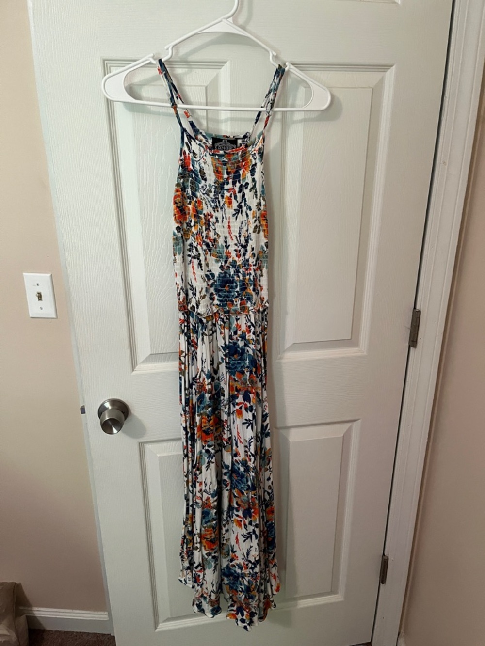 Angie White Maxi Dress with Blue & Orange Floral